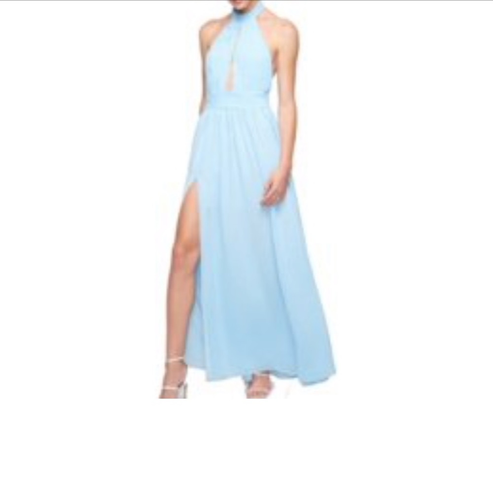 Blue Sky Deep V Neck Party Cocktail Gown Dress